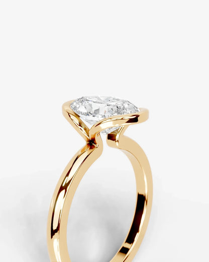 Oval Cut Lab Diamond bezel Engagement Ring with collar prong| D VS1