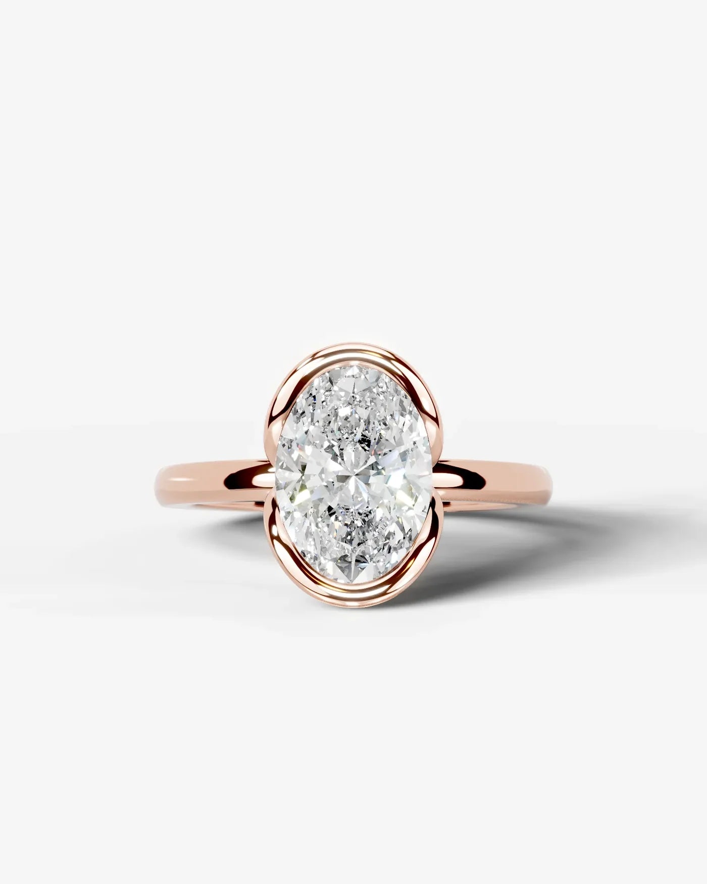 Oval Cut Lab Diamond bezel Engagement Ring with collar prong| D VS1