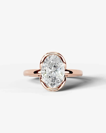 Oval Cut Lab Diamond bezel Engagement Ring with collar prong| D VS1