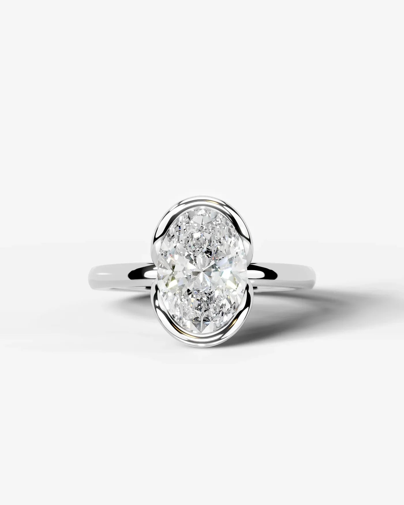 Oval Cut Lab Diamond bezel Engagement Ring with collar prong| D VS1