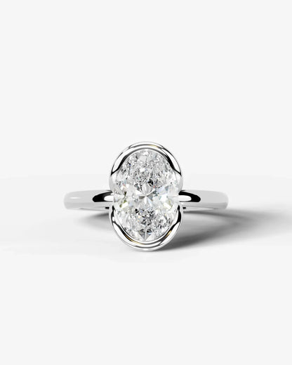Oval Cut Lab Diamond bezel Engagement Ring with collar prong| D VS1