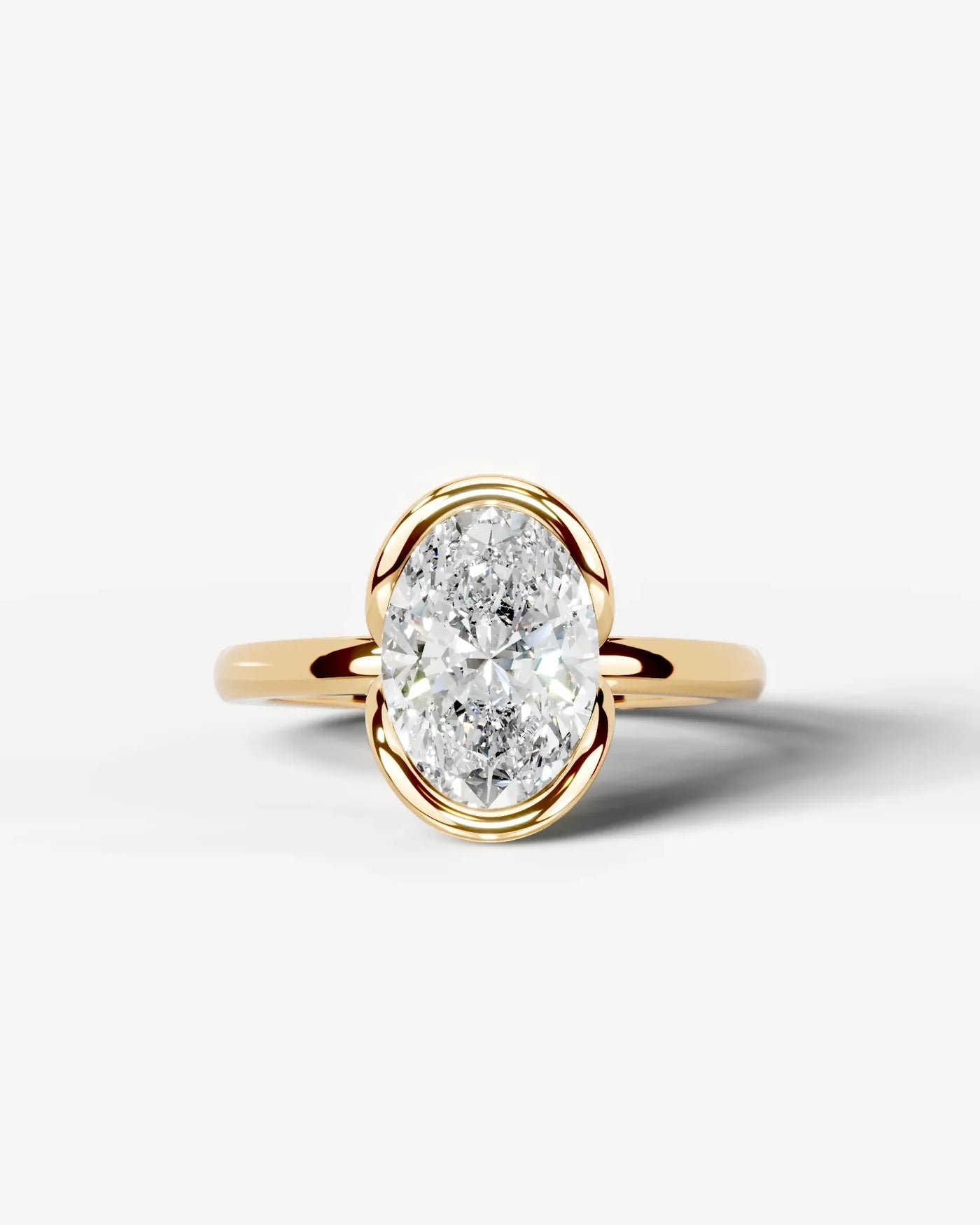 Oval Cut Lab Diamond bezel Engagement Ring with collar prong| D VS1