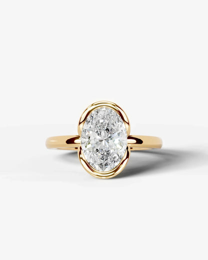 Oval Cut Lab Diamond bezel Engagement Ring with collar prong| D VS1