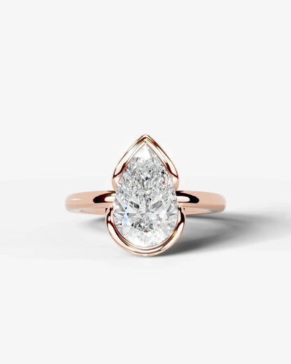 Pear Cut Lab Diamond bezel Engagement Ring with collar prong| D VS1