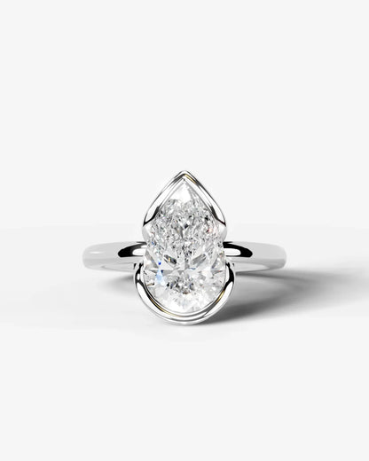 Pear Cut Lab Diamond bezel Engagement Ring with collar prong| D VS1
