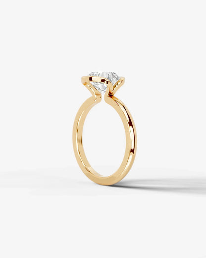 Round Cut Lab Diamond bezel Engagement Ring with collar prong| D VS1