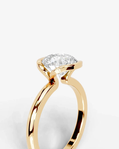 Round Cut Lab Diamond bezel Engagement Ring with collar prong| D VS1