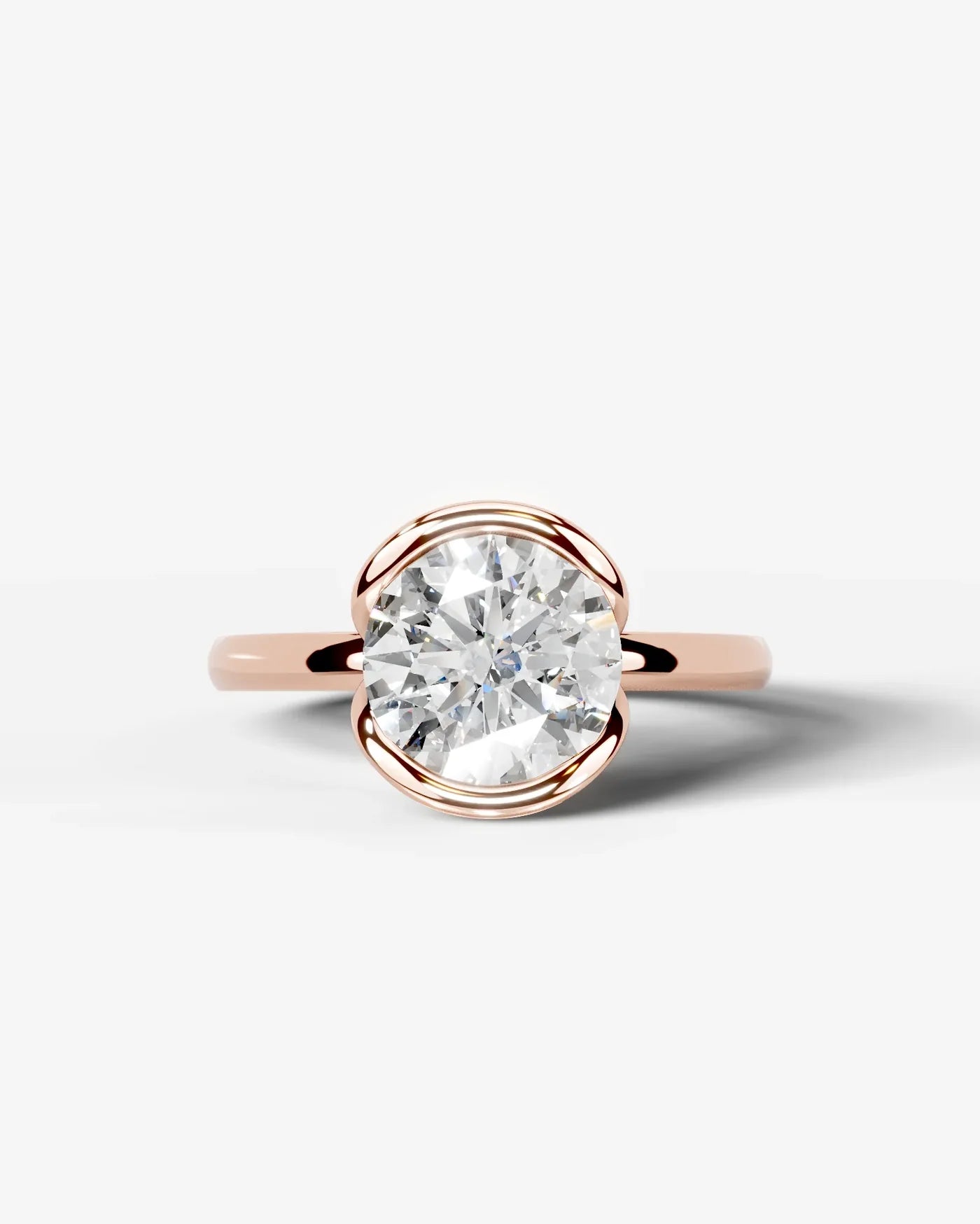 Round Cut Lab Diamond bezel Engagement Ring with collar prong| D VS1