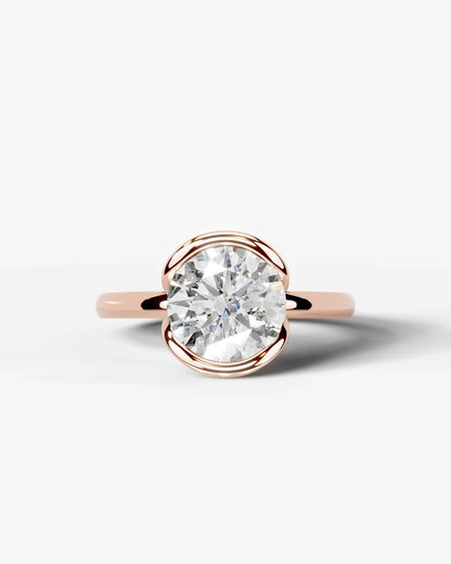 Round Cut Lab Diamond bezel Engagement Ring with collar prong| D VS1