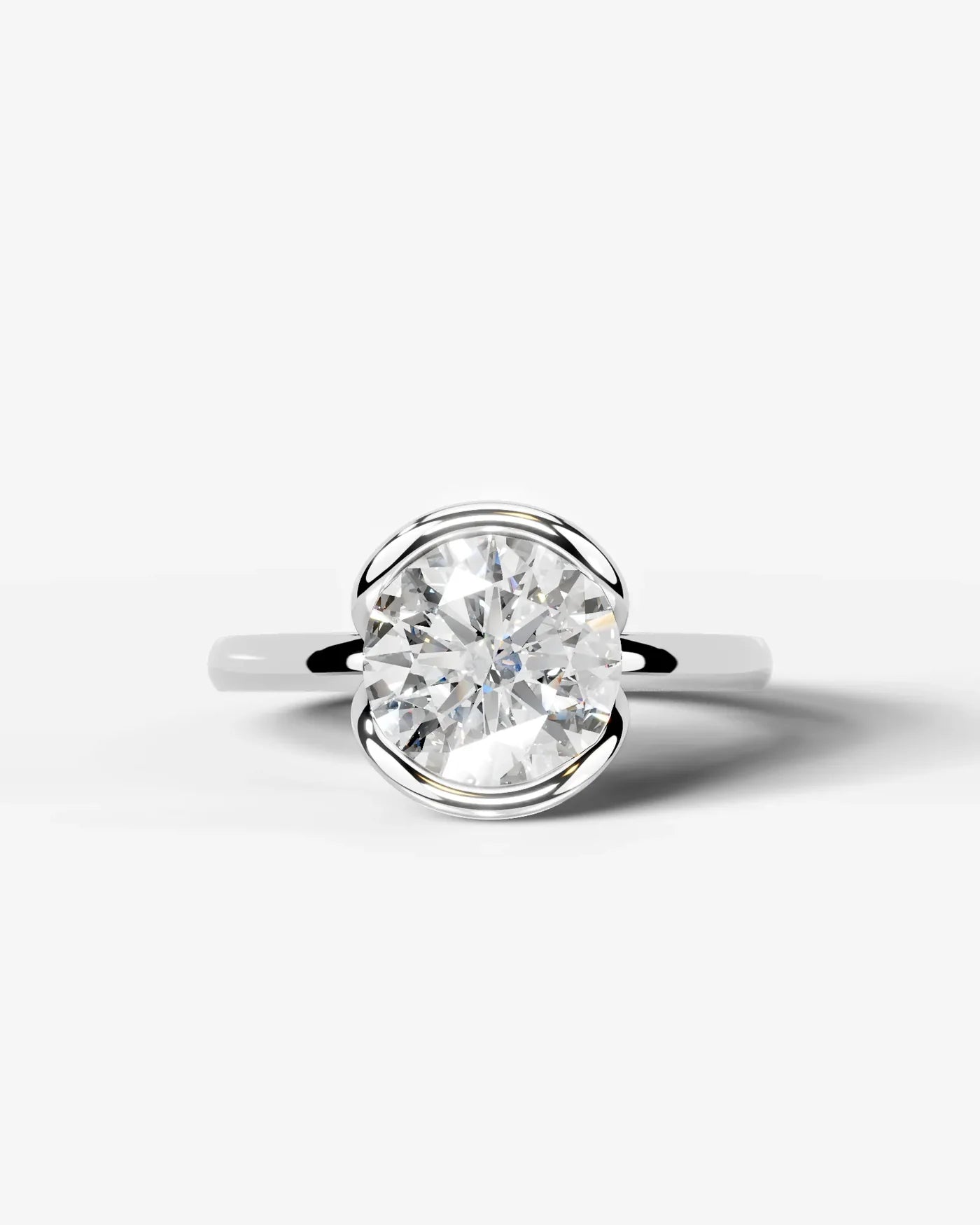 Round Cut Lab Diamond bezel Engagement Ring with collar prong| D VS1