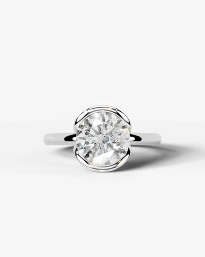 Round Cut Lab Diamond bezel Engagement Ring with collar prong| D VS1