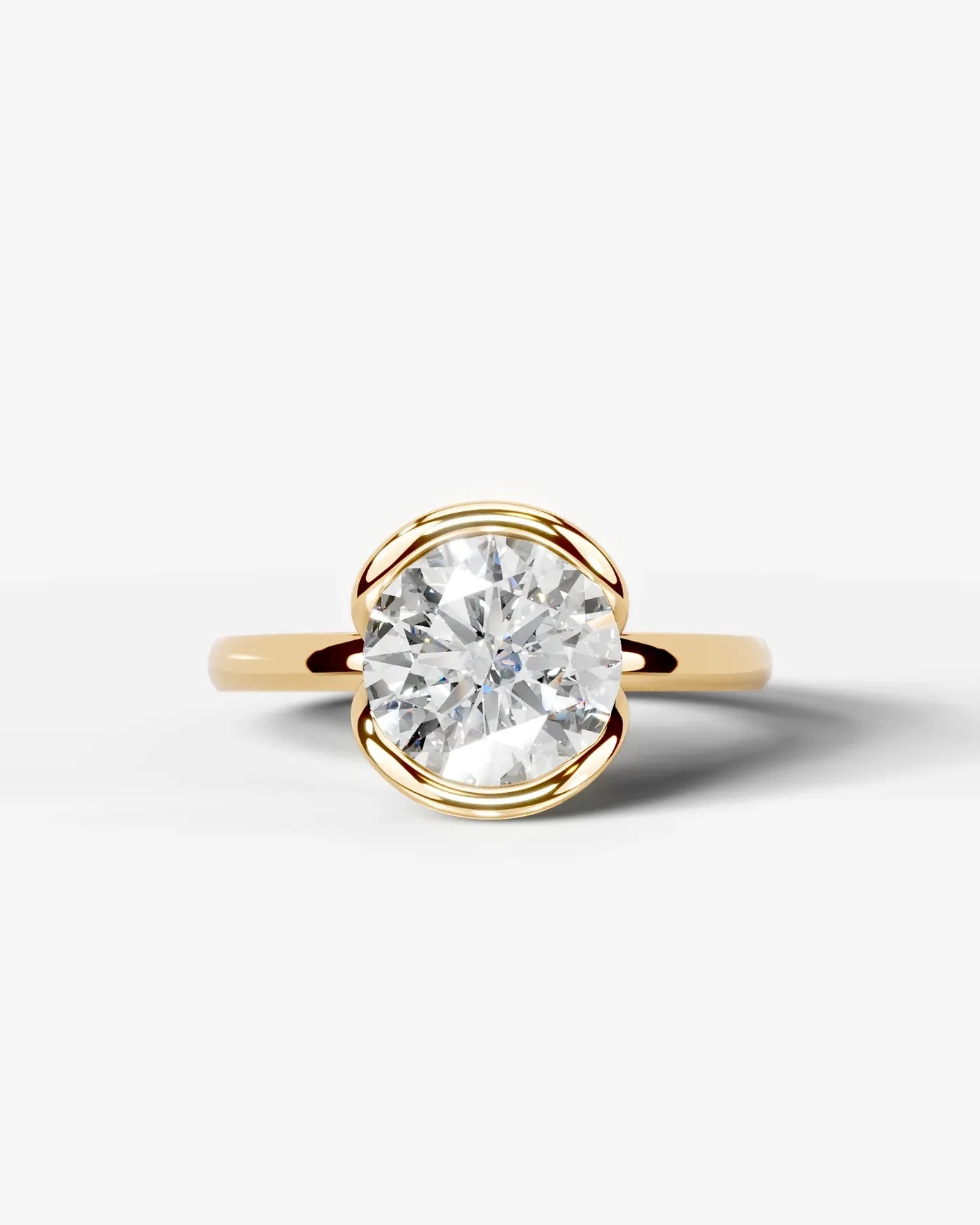 Round Cut Lab Diamond bezel Engagement Ring with collar prong| D VS1
