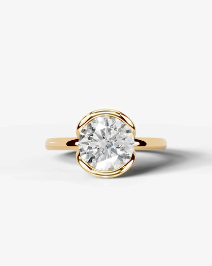 Round Cut Lab Diamond bezel Engagement Ring with collar prong| D VS1