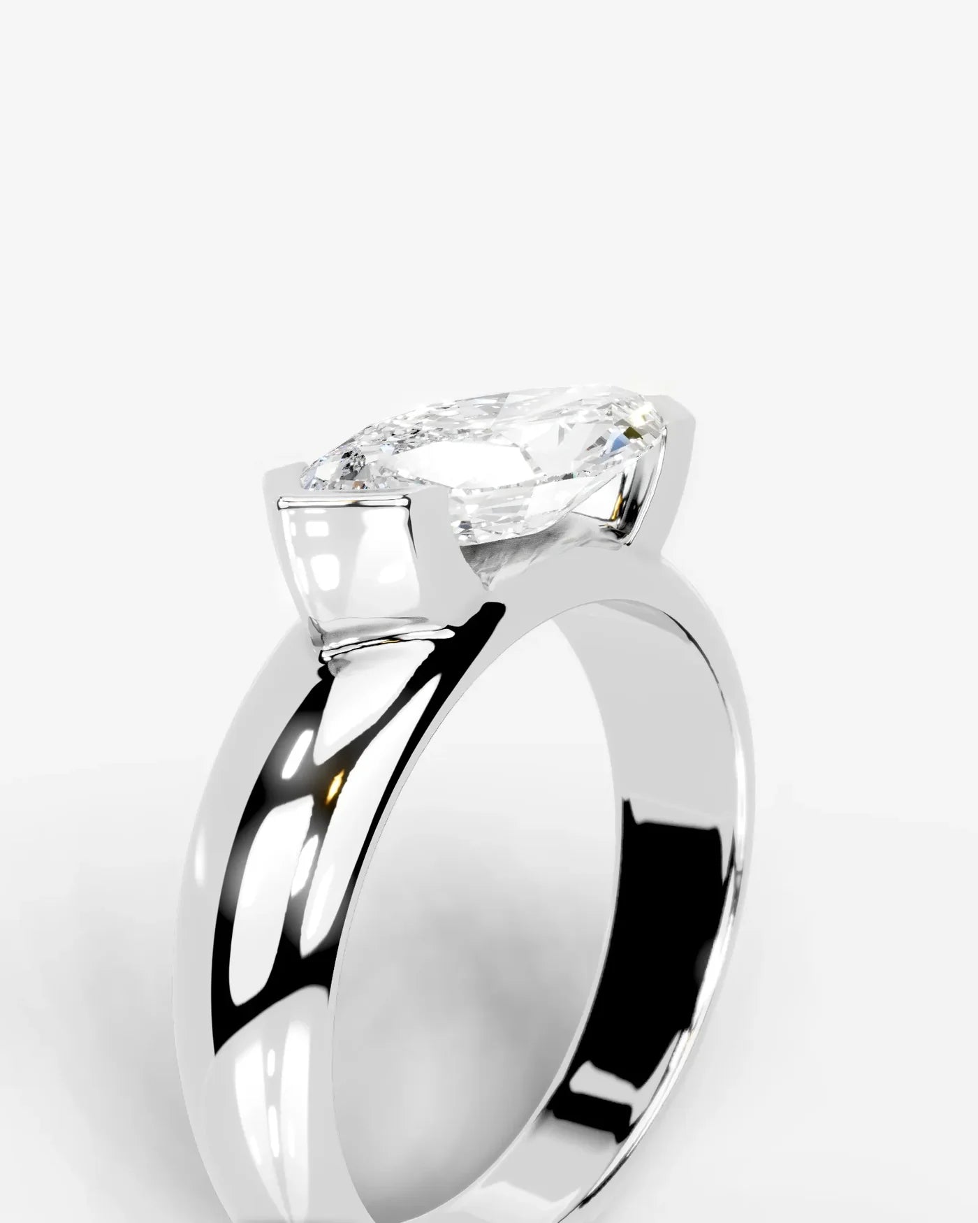Marquise Cut Bezel Set Lab Grown Diamond Engagement Ring| D VS1