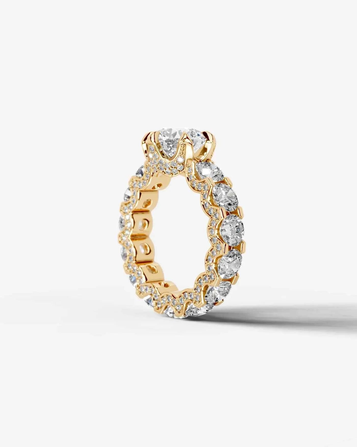 Round Cut Lab Diamond Engagement Ring with Round cut eternity band and Hidden halo| D VS1