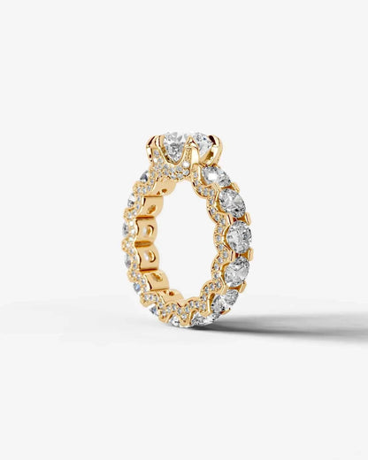 Round Cut Lab Diamond Engagement Ring with Round cut eternity band and Hidden halo| D VS1