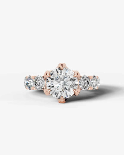 Round Cut Lab Diamond Engagement Ring with Round cut eternity band and Hidden halo| D VS1