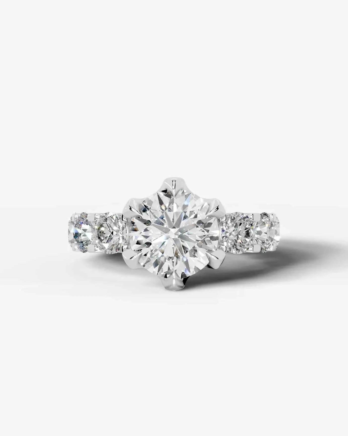 Round Cut Lab Diamond Engagement Ring with Round cut eternity band and Hidden halo| D VS1