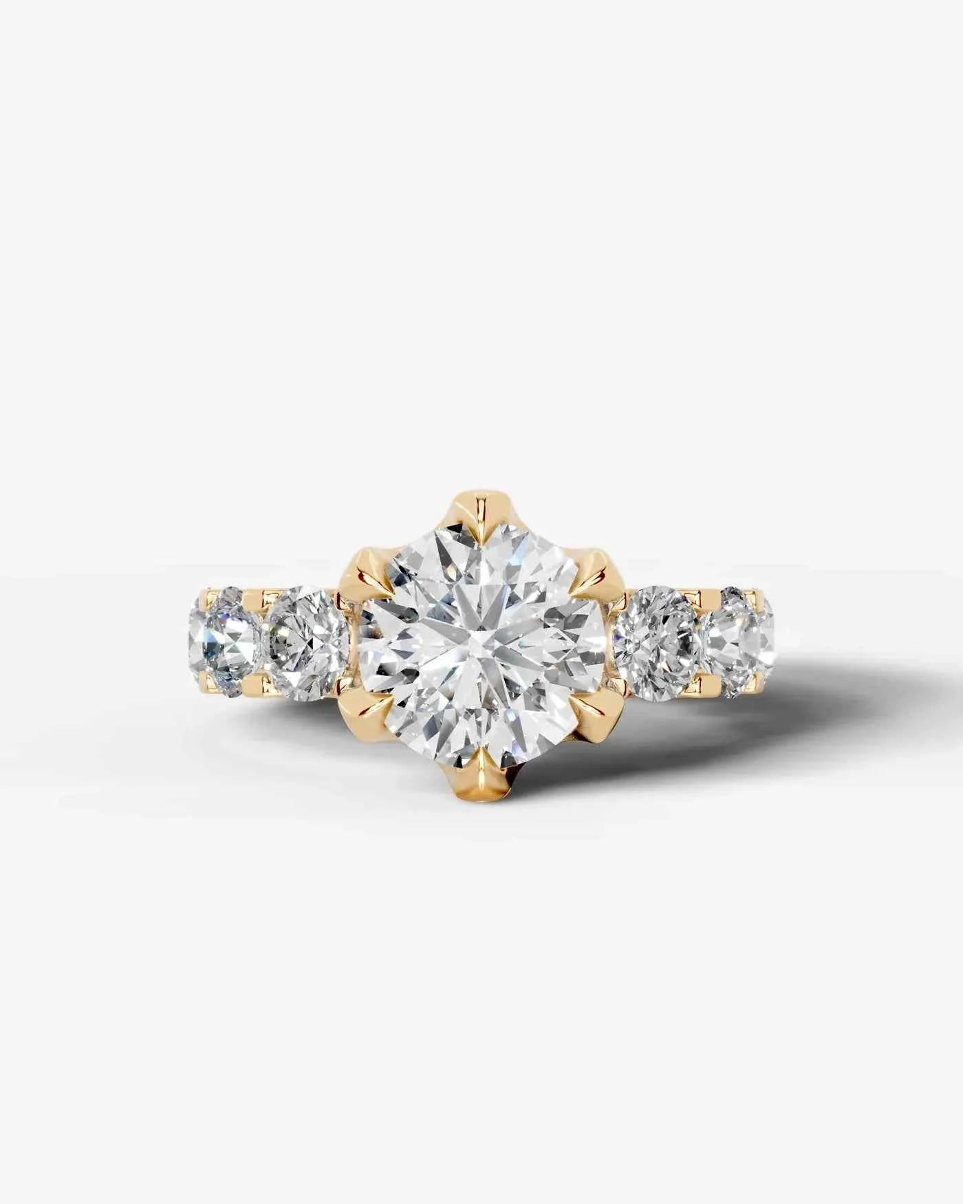 Round Cut Lab Diamond Engagement Ring with Round cut eternity band and Hidden halo| D VS1