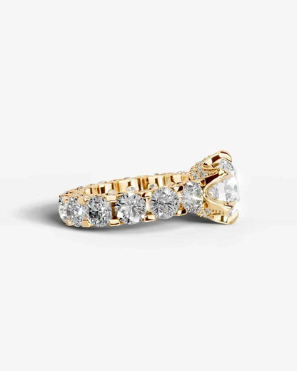 Round Cut Lab Diamond Engagement Ring with Round cut eternity band and Hidden halo| D VS1