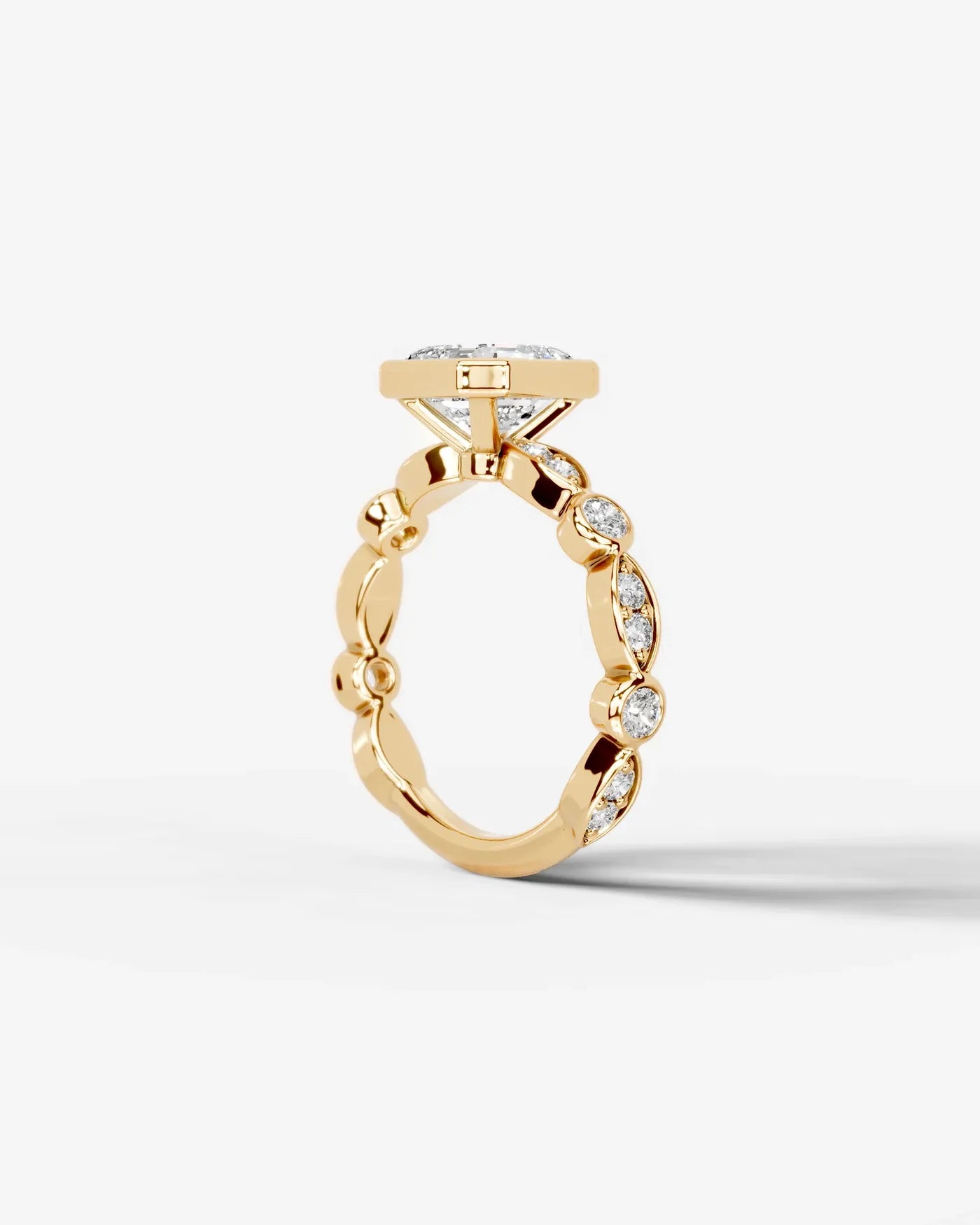 Asscher Cut Lab Diamond bezel Engagement Ring with bezel set side stones| D VS1