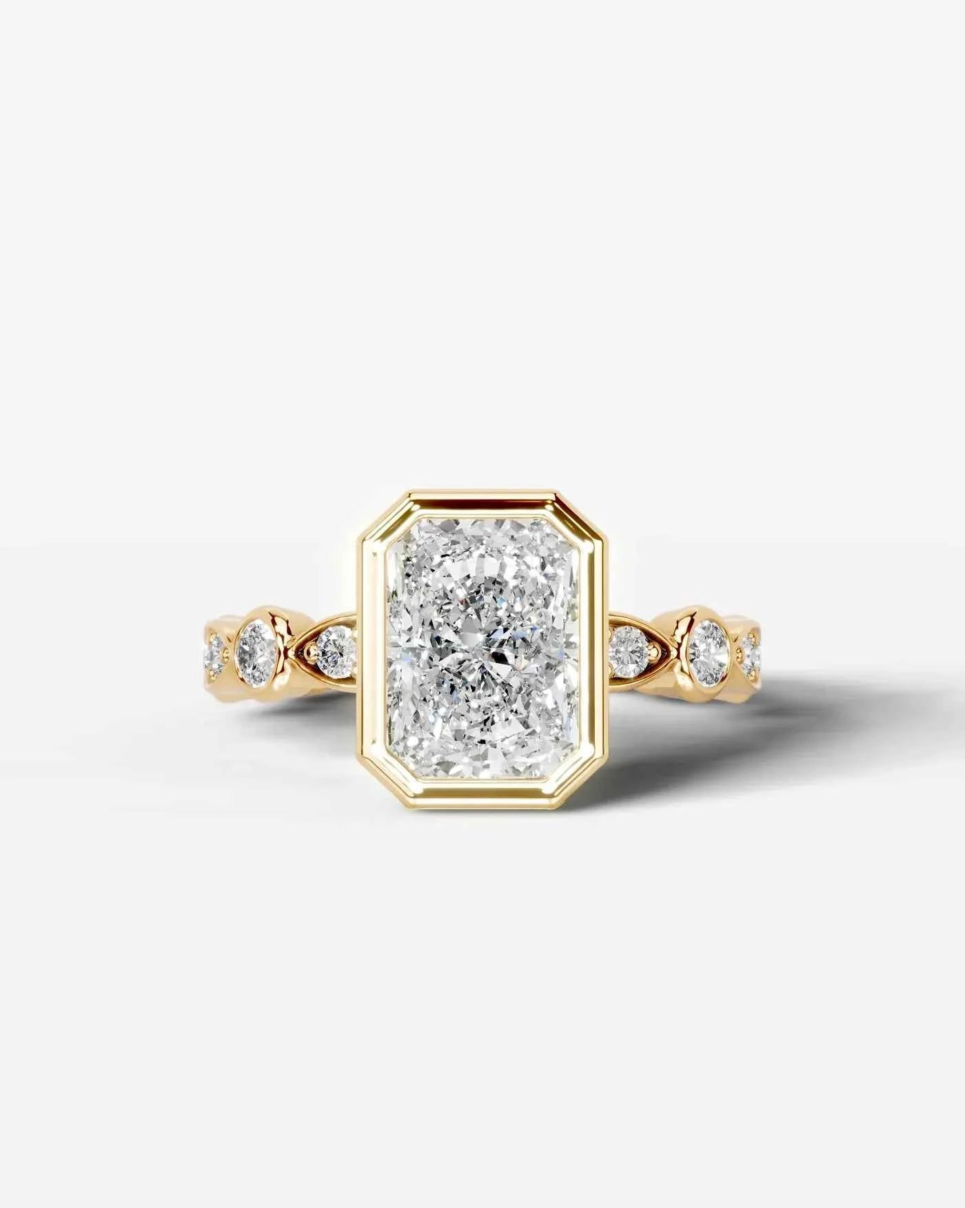 Radiant  Cut Lab Diamond bezel Engagement Ring with bezel set side stones| D VS1