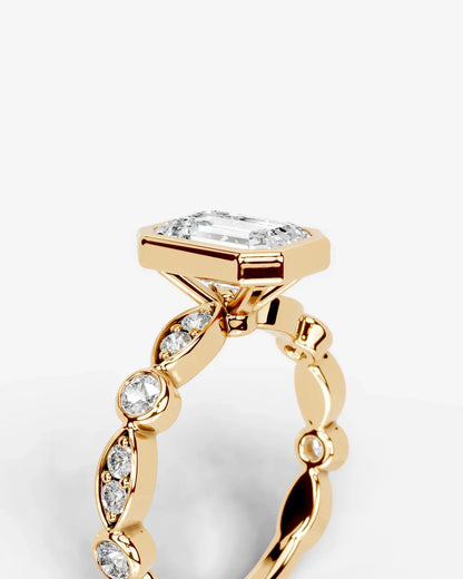 Radiant  Cut Lab Diamond bezel Engagement Ring with bezel set side stones| D VS1