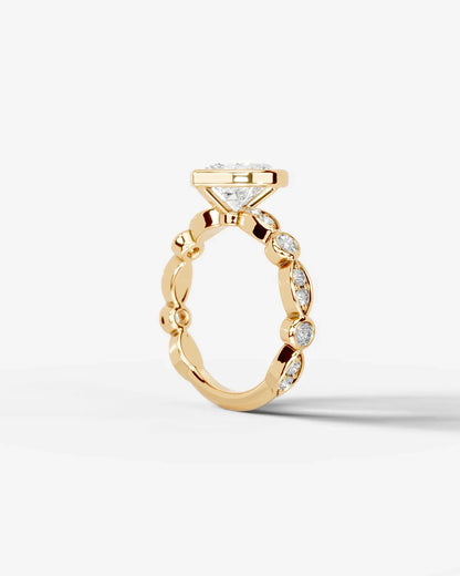 Heart Cut Lab Diamond bezel Engagement Ring with bezel set side stones| D VS1