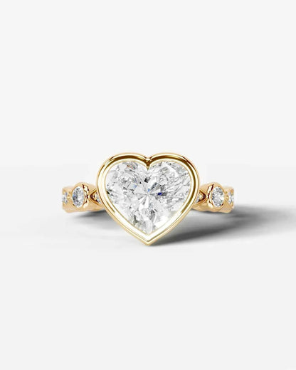 Heart Cut Lab Diamond bezel Engagement Ring with bezel set side stones| D VS1