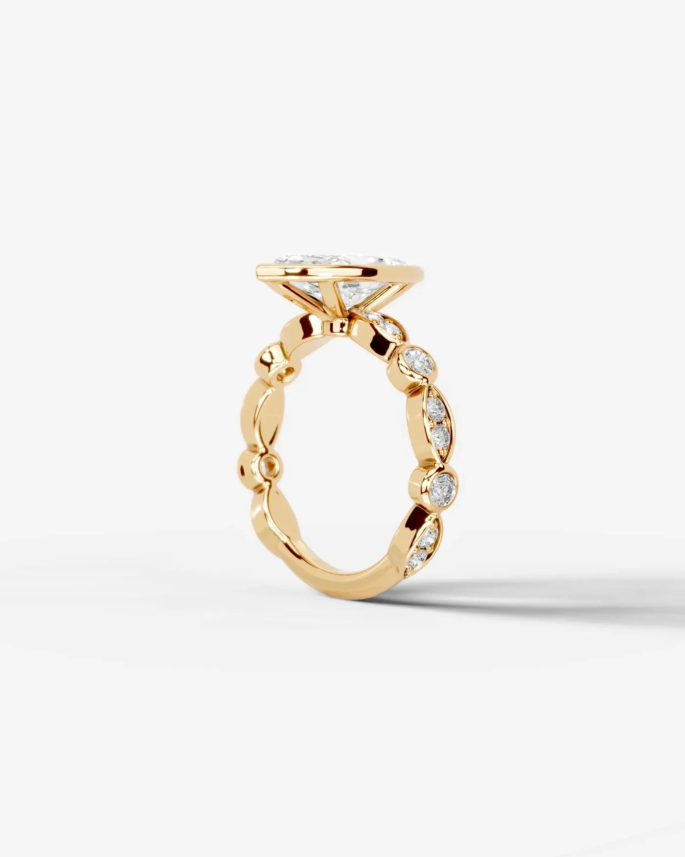 Marquise Cut Lab Diamond bezel Engagement Ring with bezel set side stones| D VS1