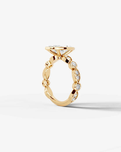 Marquise Cut Lab Diamond bezel Engagement Ring with bezel set side stones| D VS1