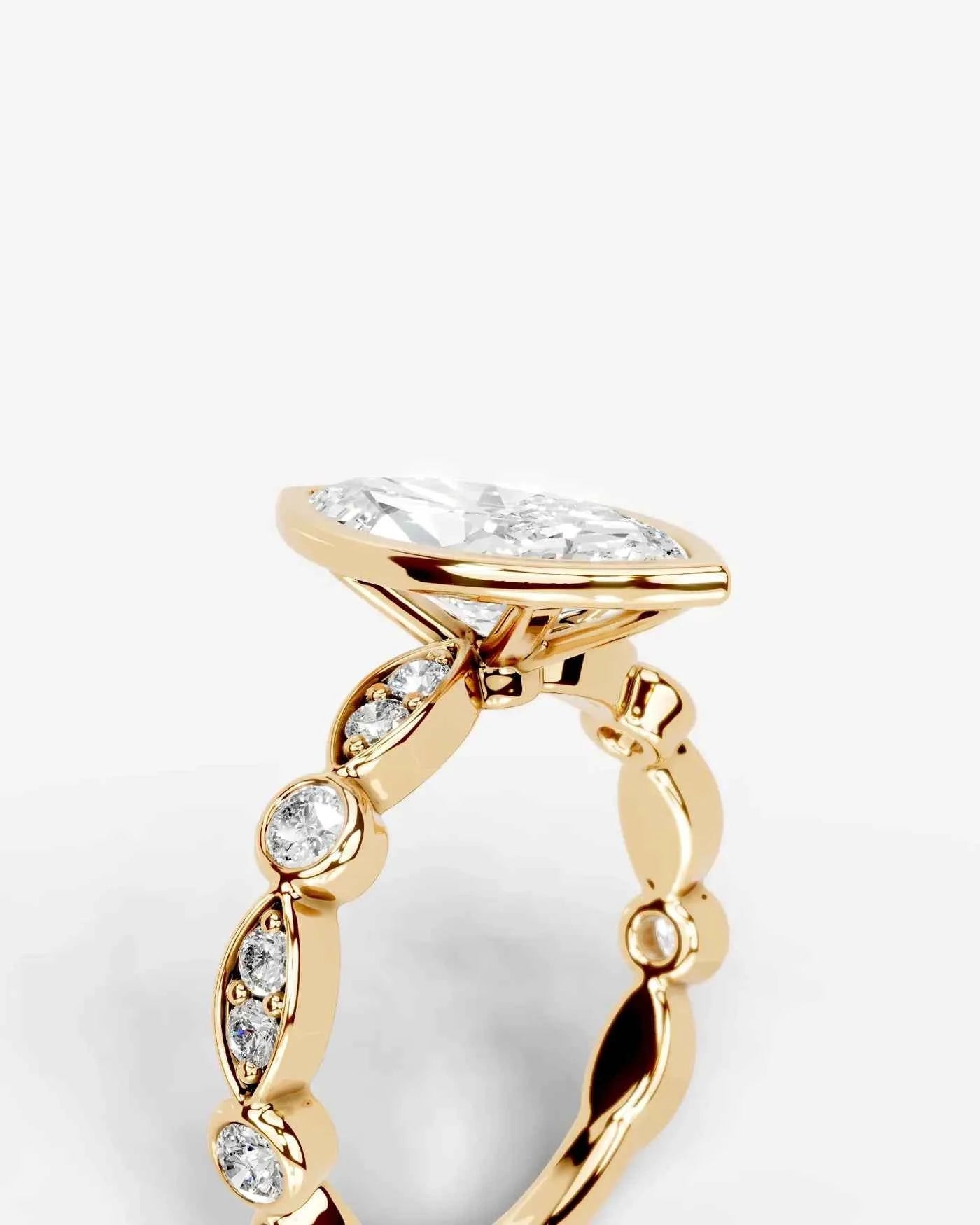 Marquise Cut Lab Diamond bezel Engagement Ring with bezel set side stones| D VS1