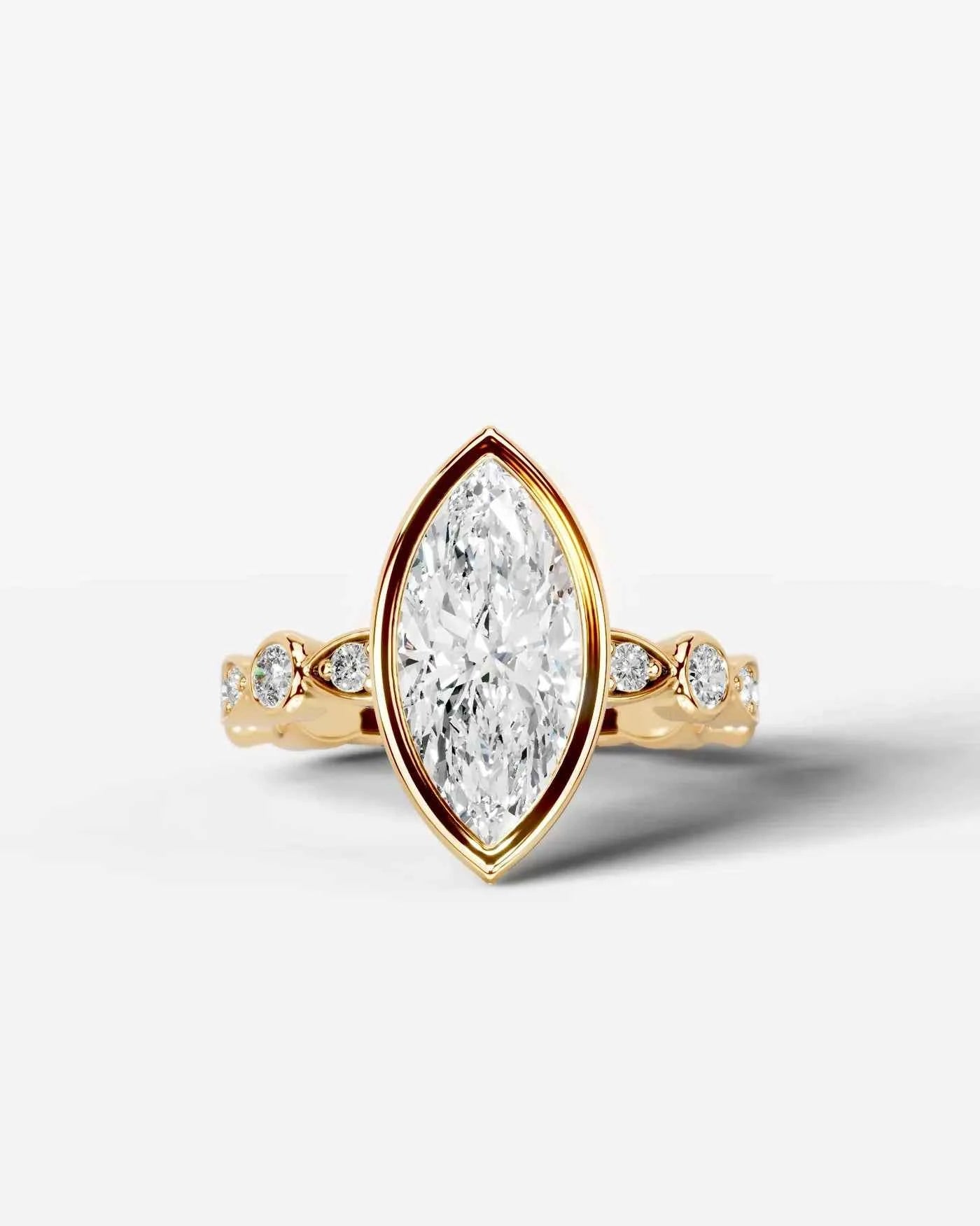 Marquise Cut Lab Diamond bezel Engagement Ring with bezel set side stones| D VS1