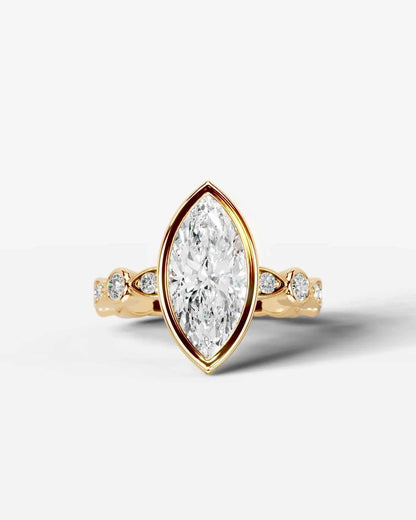 Marquise Cut Lab Diamond bezel Engagement Ring with bezel set side stones| D VS1