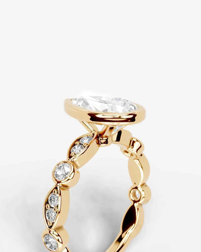 Pear Cut Lab Diamond bezel Engagement Ring with bezel set side stones| D VS1