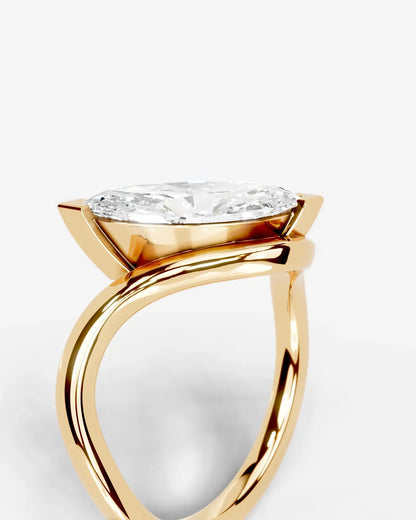 Marquise Cut Lab Diamond bypass solitaire Engagement Ring| D VS1