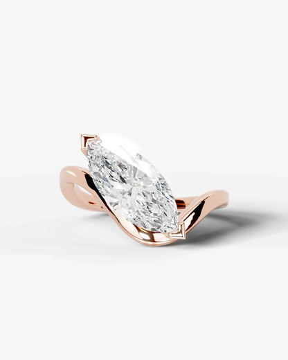 Marquise Cut Lab Diamond bypass solitaire Engagement Ring| D VS1