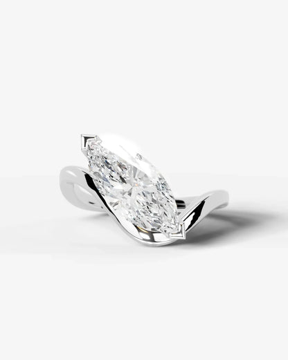 Marquise Cut Lab Diamond bypass solitaire Engagement Ring| D VS1