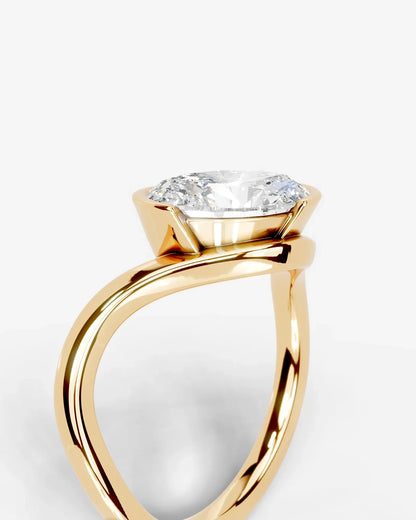 Oval Cut Lab Diamond bypass solitaire Engagement Ring| D VS1