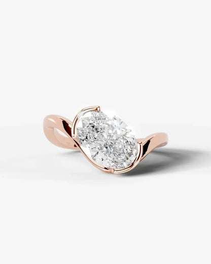 Oval Cut Lab Diamond bypass solitaire Engagement Ring| D VS1
