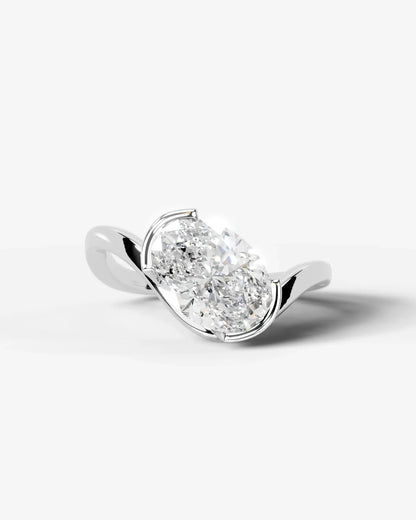 Oval Cut Lab Diamond bypass solitaire Engagement Ring| D VS1