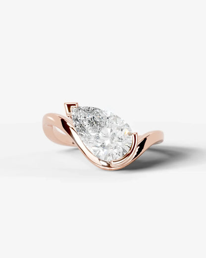 Pear Cut Lab Diamond bypass solitaire Engagement Ring| D VS1
