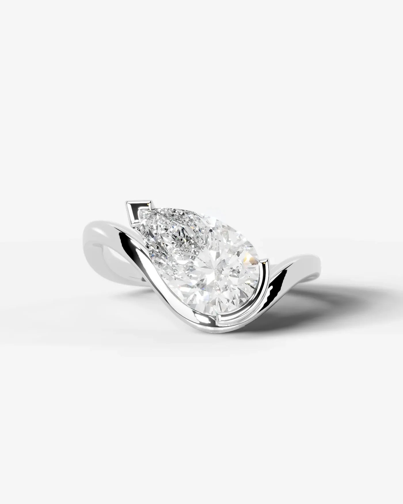 Pear Cut Lab Diamond bypass solitaire Engagement Ring| D VS1
