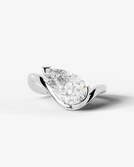 Pear Cut Lab Diamond bypass solitaire Engagement Ring| D VS1