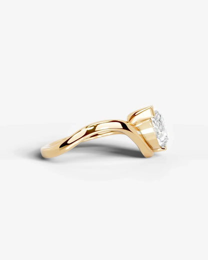 Pear Cut Lab Diamond bypass solitaire Engagement Ring| D VS1