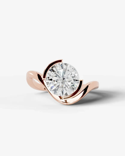 Round Cut Lab Diamond bypass solitaire Engagement Ring| D VS1