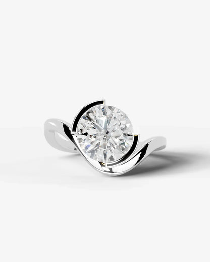Round Cut Lab Diamond bypass solitaire Engagement Ring| D VS1