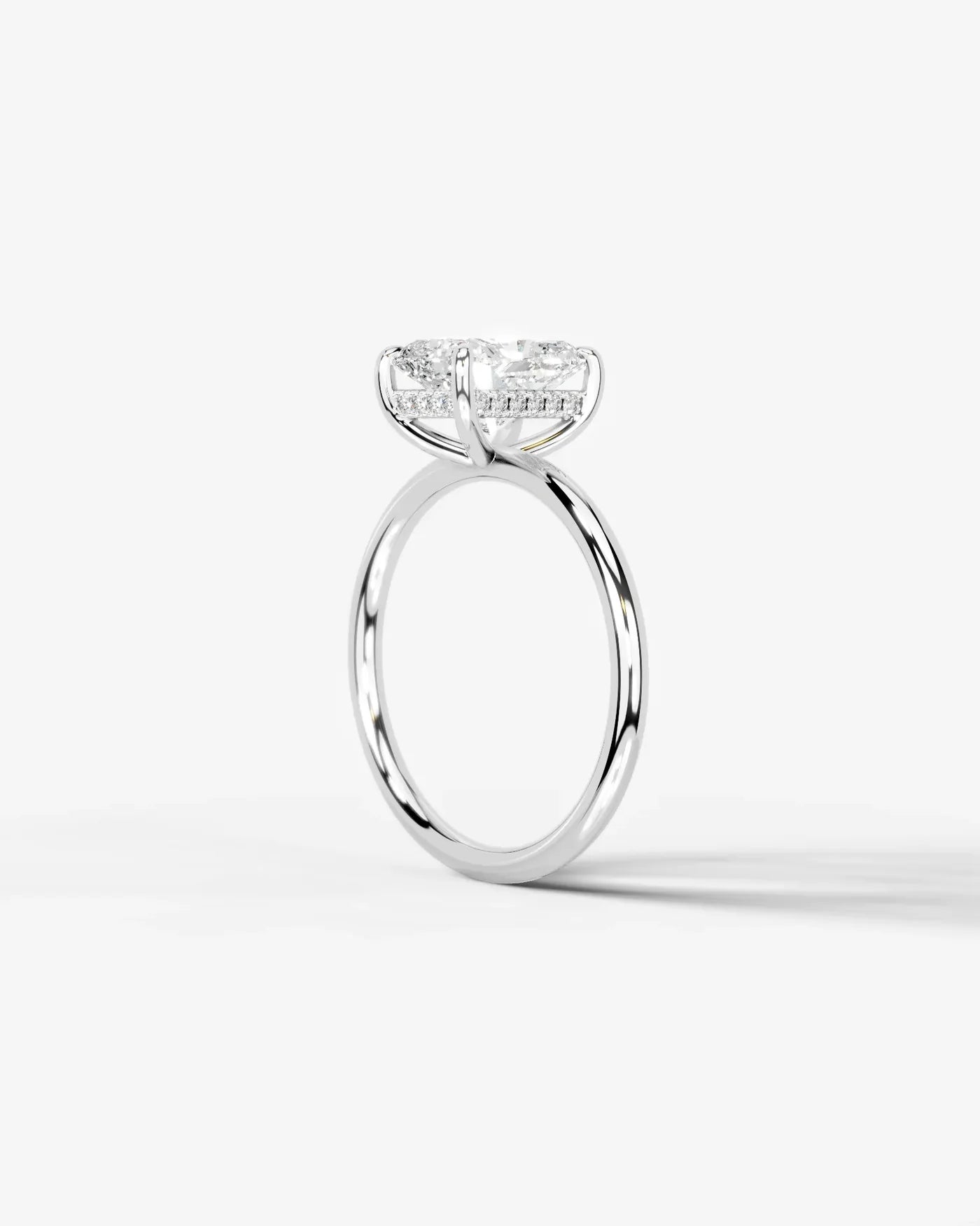 Elongated Cushion Cut Hidden Halo Lab Grown Diamond Engagement Ring and Four-Prong Setting| D VS1
