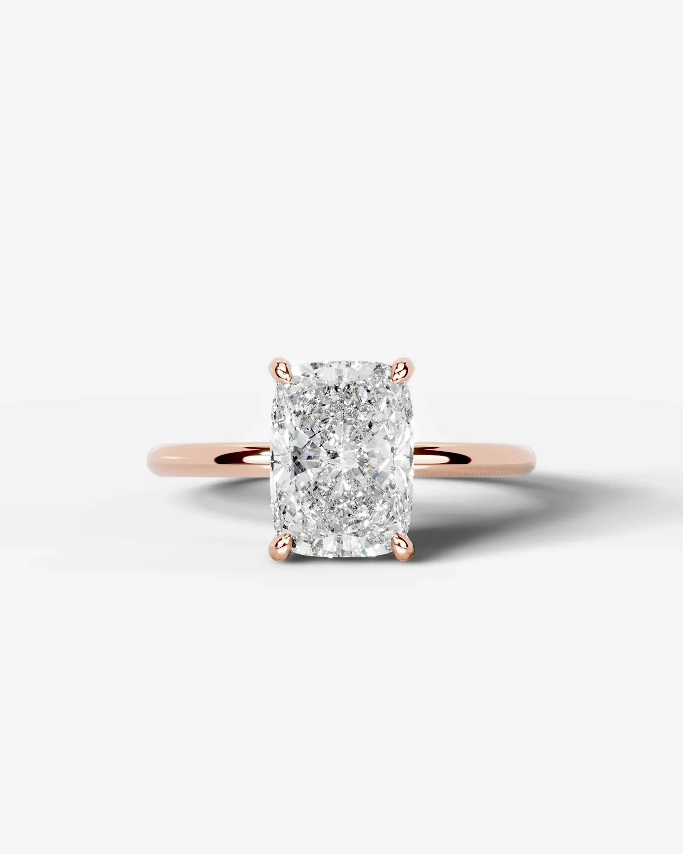 Elongated Cushion Cut Hidden Halo Lab Grown Diamond Engagement Ring and Four-Prong Setting| D VS1