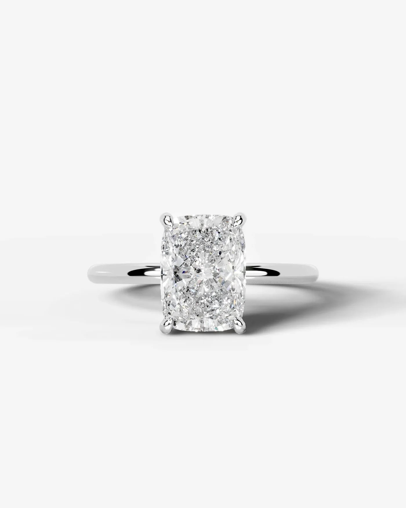 Elongated Cushion Cut Hidden Halo Lab Grown Diamond Engagement Ring and Four-Prong Setting| D VS1